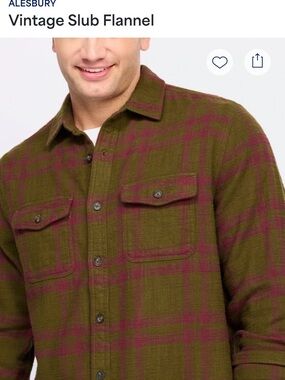 Alesbury Olive & Burgundy Plaid Lightweight Flannel Shirt Jacket